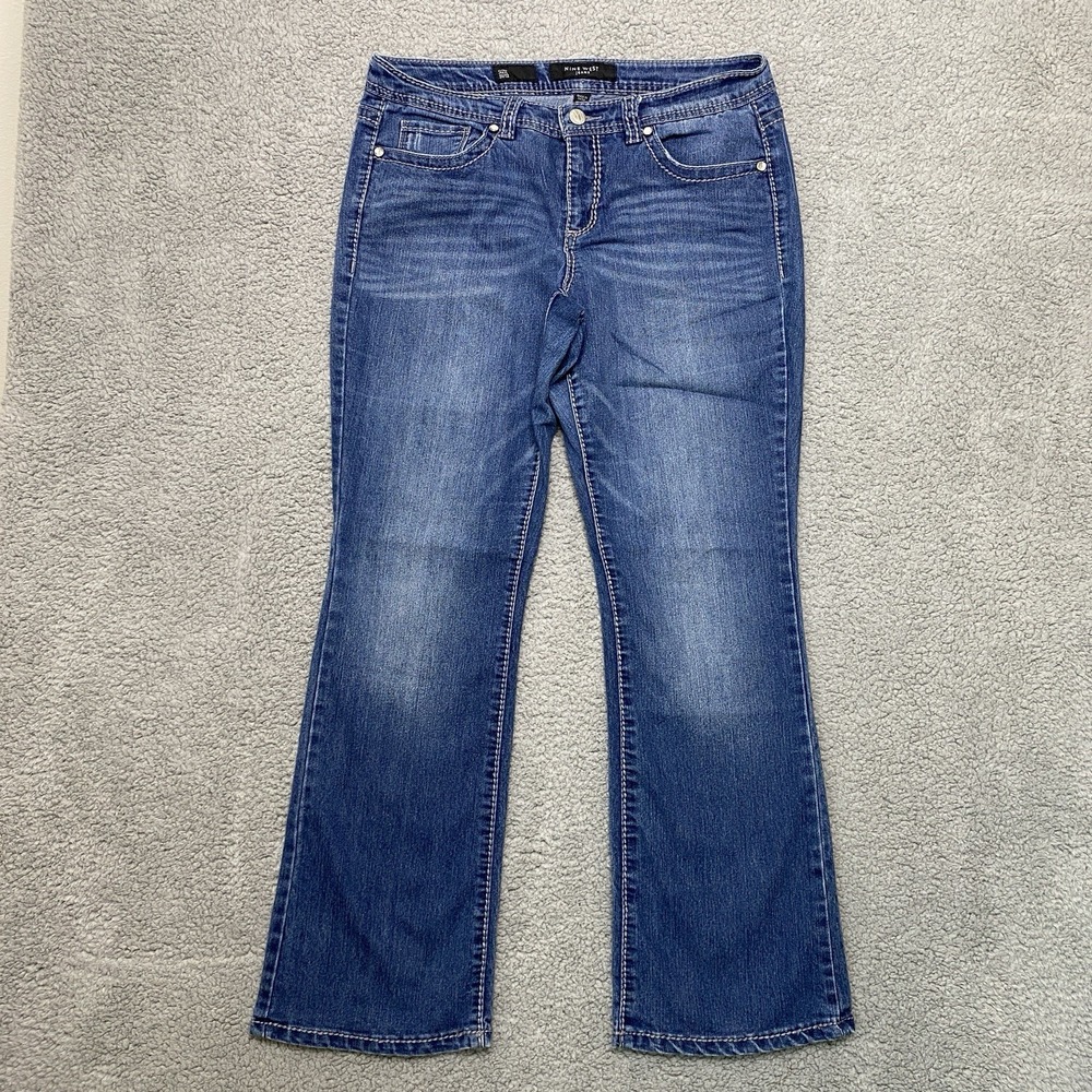 Nine West Ramses Bling Boot Jeans Women 12 Blue Denim Flap Pockets Western